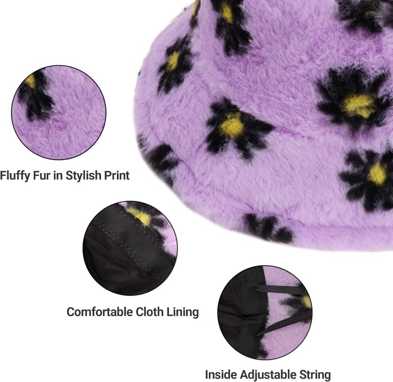 Umeepar Winter Faux Fur Fuzzy Bucket Hat Fluffy Warm Hat for Women Men - Image 4